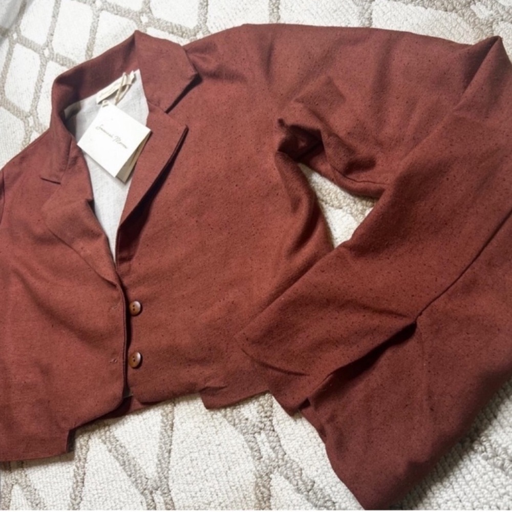 NWT Revolve x Savannah Morrow Jada Cropped Blazer Jacket In Mahogany - Picture 4 of 11